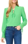 Cece Tie Bow Long Sleeve Top In Medium Green