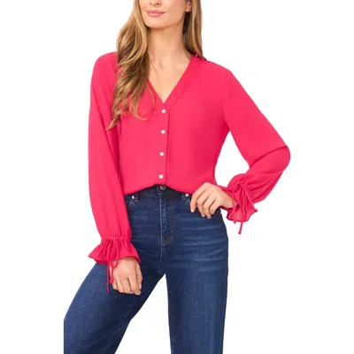 Cece Tie Cuff Button-up Top In Pink