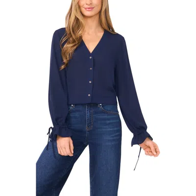 Cece Tie Cuff Button-up Top In Blue