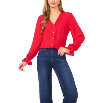 Cece Tie Cuff Button-up Top In Red