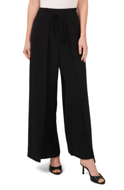 Cece Women's Overlap Tie Front Wide Leg Soft Pants In Rich Black