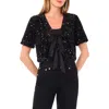 Cece Women's Cropped Velvet Sequin Short Sleeve Top In Multi