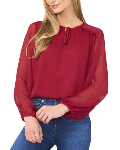 Cece Long Sleeve Tie Neck Top In Red