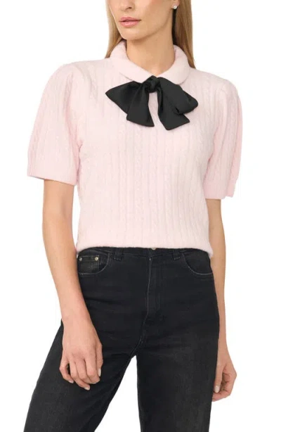 Cece Tie Neck Cable Stitch Sweater In Pink