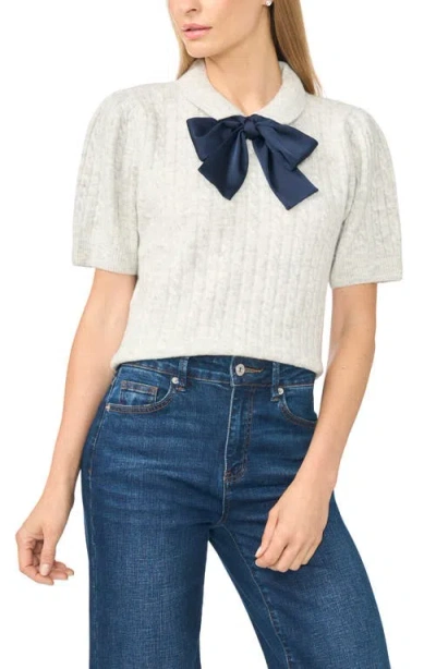 Cece Tie Neck Cable Stitch Sweater In White