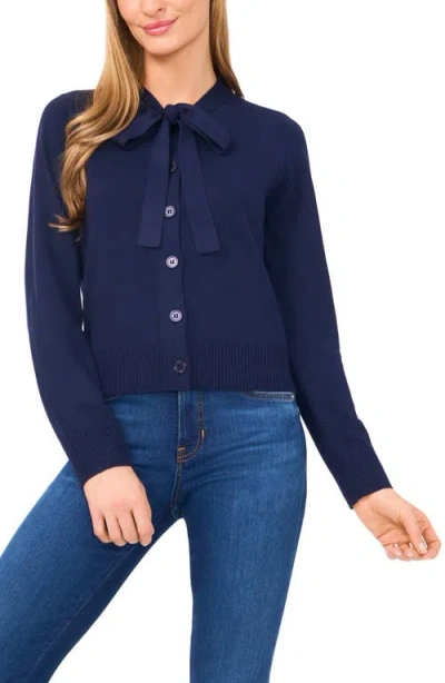 Cece Tie Neck Cardigan In Blue