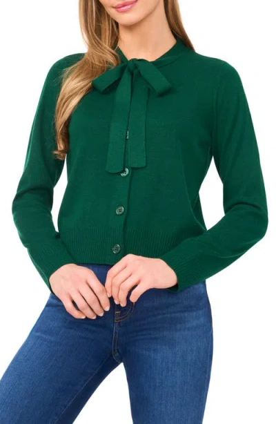 Cece Tie Neck Cardigan In Green