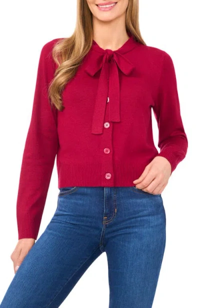 Cece Tie Neck Cardigan In Red