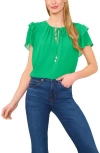 Cece Double Flutter Short Sleeve Top In Green