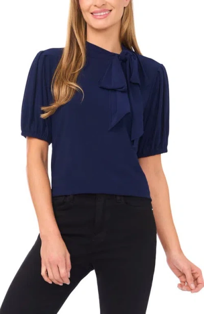 Cece Tie Neck Knit Top In Blue