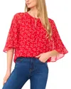 Cece Bow Print Flutter Sleeve Top In Scarlet Glow