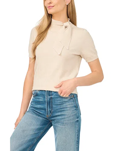 Cece Tie Neck Short Sleeve Sweater In Multi
