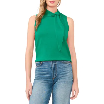 Cece Tie Neck Sweater Tank In Green
