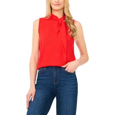Cece Tie Neck Sweater Tank In Red