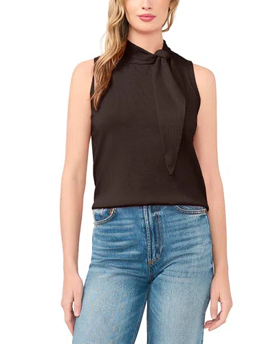 Cece Tie Neck Sweater Tank In Brown