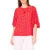 Cece Bow Print Flutter Sleeve Top In Red