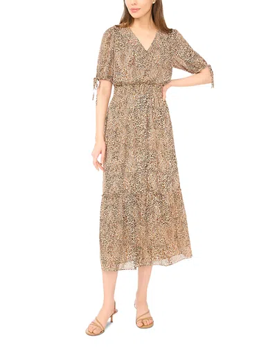Cece Leopard Print Smocked Waist Midi Dress In Multi