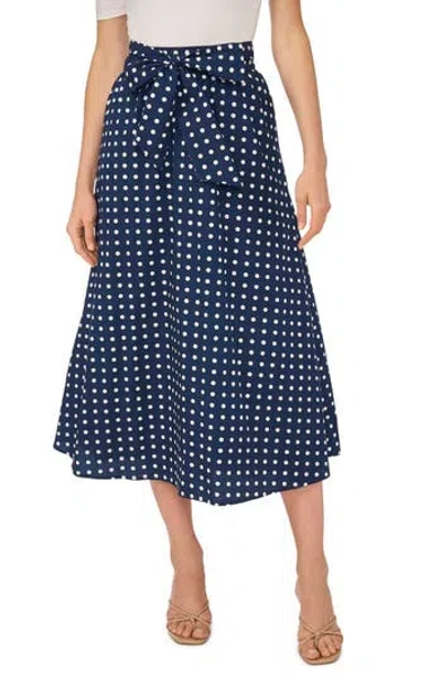 Cece Tie Waist A-line Midi Skirt In Blue