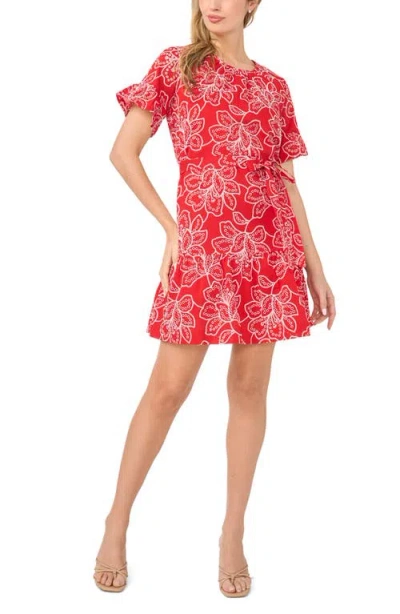 Cece Tie Waist Cotton Minidress In Red