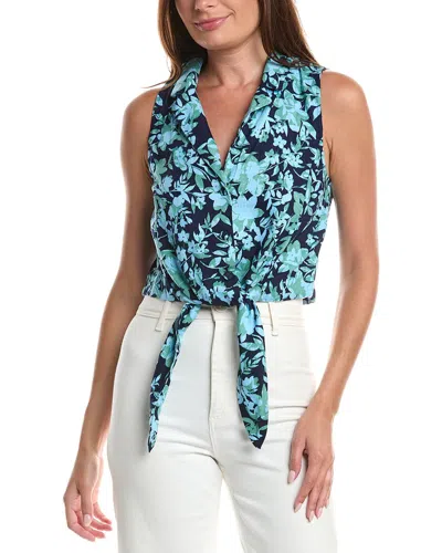 Cece Tie Waist Lapel Linen-blend Vest In Multi