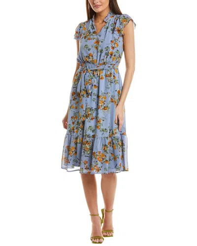 Cece Tie Waist Midi Dress In Blue