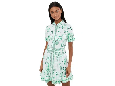 Cece Tie Waist Mini Shirt Dress In Green
