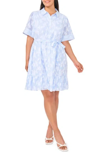 Cece Tie Waist Mini Shirtdress In Blue