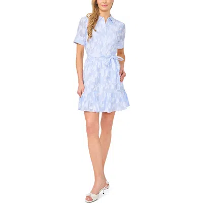 Cece Tie Waist Shirtdress In Blue