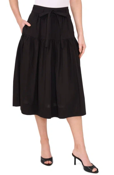 Cece Tie Waist Stretch Cotton Skirt In Rich Black