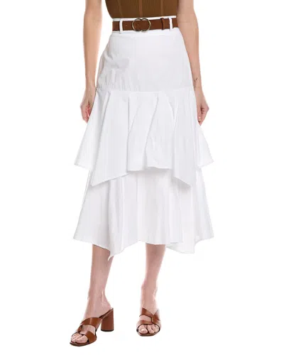 Cece Tiered Denim Midi Skirt In White