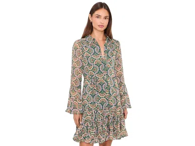 Cece Tiered Flounce Sleeve And Hem Shirtdress With Waist Tie Women's Dress Forest Shadow: Sm, Polyester In Brown