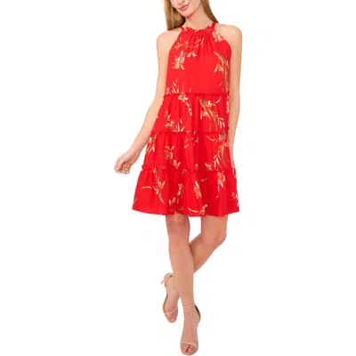Cece Tiered Halter Dress In Red