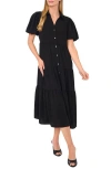 Cece Tiered Midi Shirtdress In Rich Black