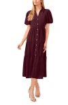 Cece Tiered Midi Shirtdress In Rich Cabernet