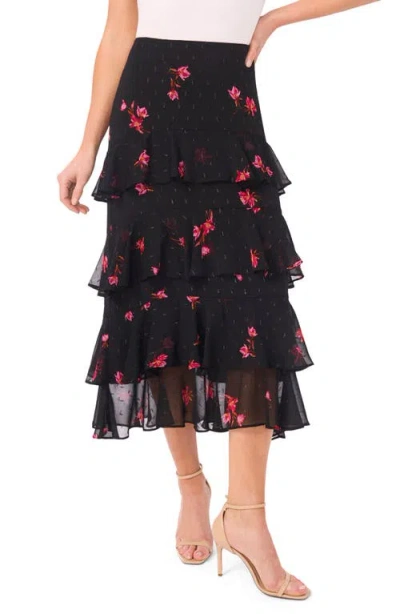 Cece Tiered Ruffle Flounce Midi Skirt In Black