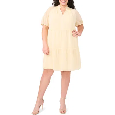 Cece Tiered Ruffle Neck Babydoll Dress In Lemon Drop