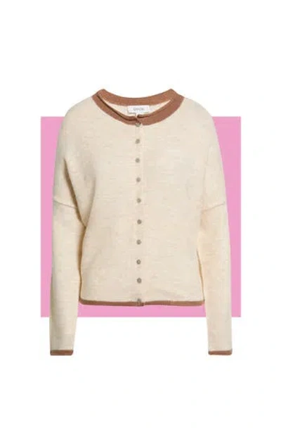 Cece Tipped Roll Collar Cardigan In Neutral