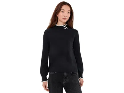 CECE TIPPED RUFFLE MOCK NECK SWEATER WOMEN'S SWEATER RICH BLACK: XS, POLYESTER