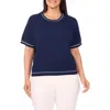 Cece Tipped Short Sleeve Cotton Sweater