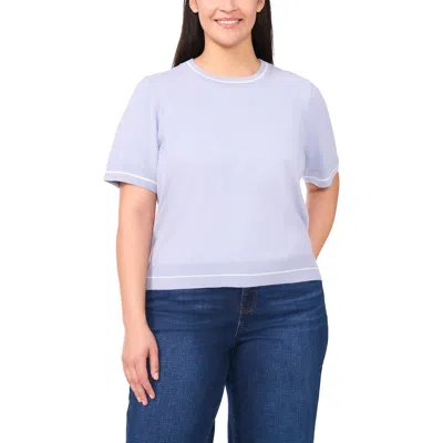 Cece Tipped Short Sleeve Cotton Sweater In Blue