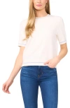 Cece Tipped Short Sleeve Cotton Sweater In Neutral