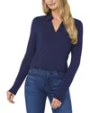Cece Women's Woven-collar Knit Long-sleeve Top In Classic Navy