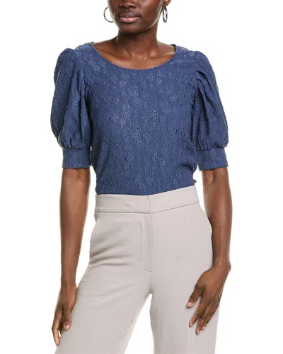 Cece Floral Lace Puff Sleeve Top In Ocean Blue