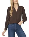 Cece Lace Cuffed Button-front Top In Brown