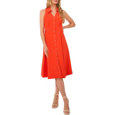 Cece Topstitch Sleeveless Midi Shirtdress In Tiger Lily