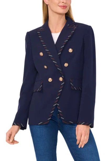 Cece Trim Double Breasted Blazer In Classic Navy