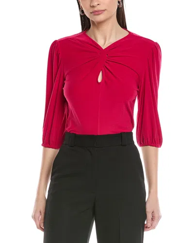 Cece Twist Keyhole 3/4-sleeve Knit Top In Red