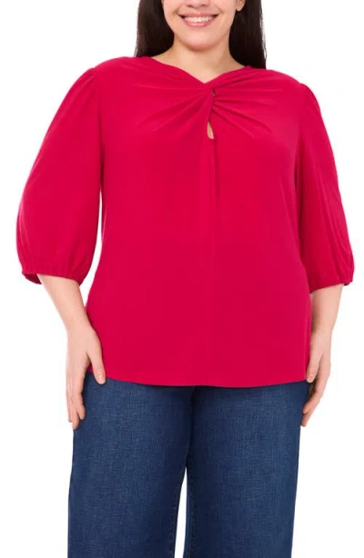 Cece Twist Keyhole Neck Stretch Crepe Top In Red