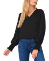 Cece Women's Scalloped V-neck Long-sleeve Smocked-cuff Blouse In Black