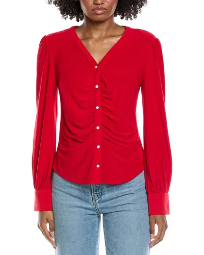 Cece V-neck Button Down Shirred Blouse In Red